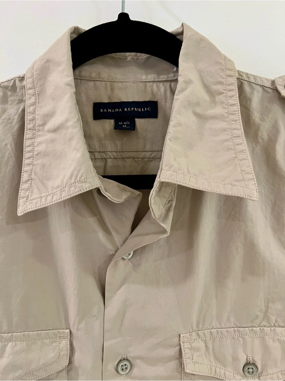 Banana Republic Mens M Military Shirt Khaki Epaulets Safari Cotton Pockets